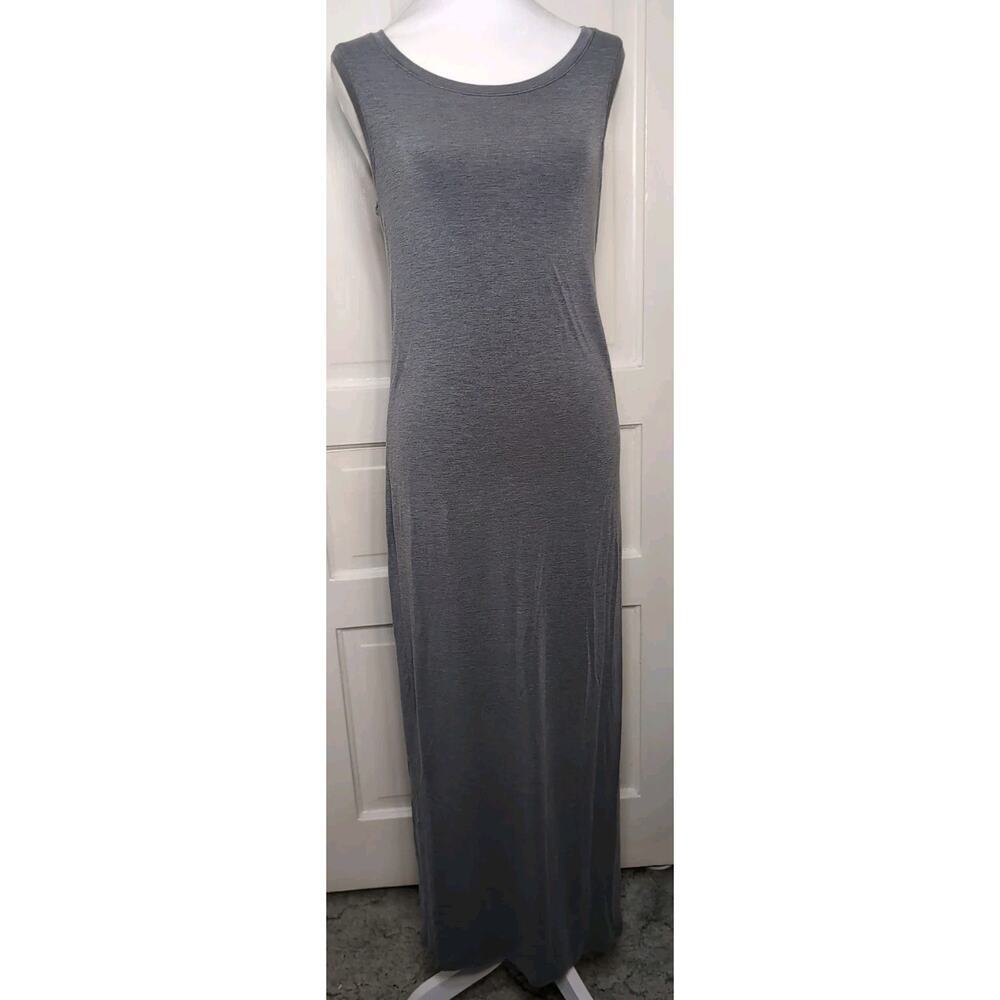 Athleta Gaia Layered Maxi Dress Gray Yoga Side Slit Sleeveless Women's XS(1234)